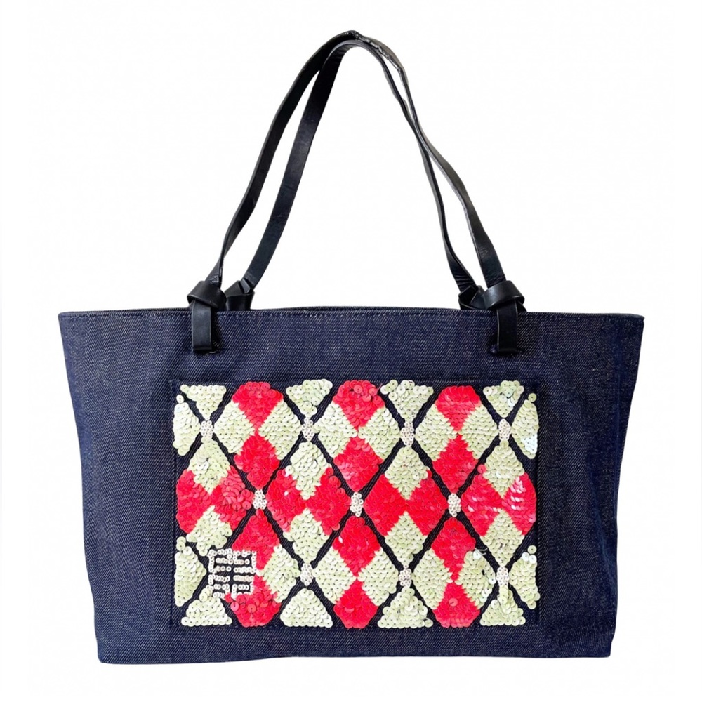 Givenchy blue denim and sequin vintage tote bag
